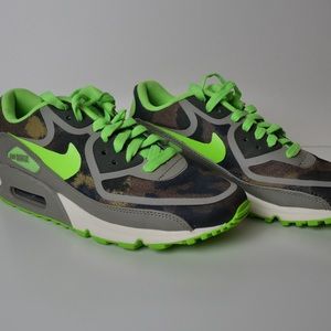 Nike camo and neon green air max sneakers